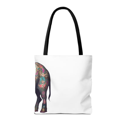 Elephant Gift Tote | Majestic Flower Pattern Grocery Bag | Animal Lovers Office Travel Carrier | Jungle Kingdom Endangered Cotton Traveler