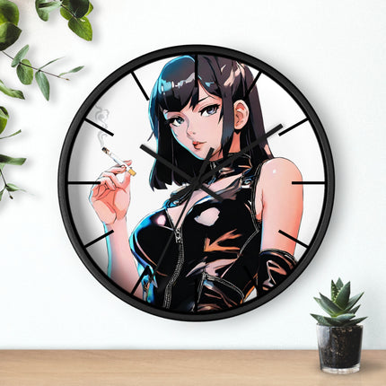 LEATHER CLAD SMOKER Wall Clock - Retro Spy Cartoon Pin-Up Decor