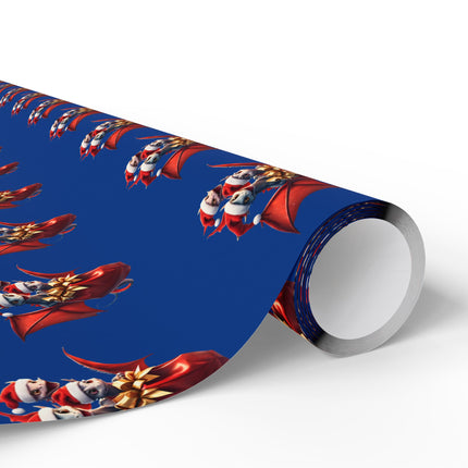 Christmas Wrapping Paper, BLUE, Dragon Gift Wrap, Red Holiday Paper, Flying Dragon Presents, Holiday Gift Wrap Roll