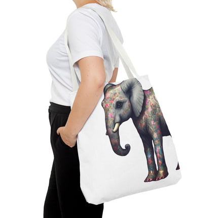 Elephant Gift Tote | Majestic Flower Pattern Grocery Bag | Animal Lovers Office Travel Carrier | Jungle Kingdom Endangered Cotton Traveler