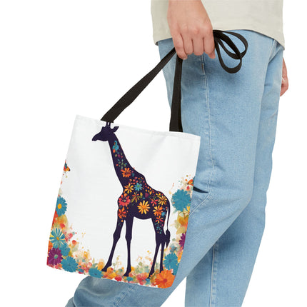 Giraffe Lovers Tote | Floral Safari Animal Grocery Bag | African Savanna Office Travel Carrier | Flower Collage Forest Cotton Traveler