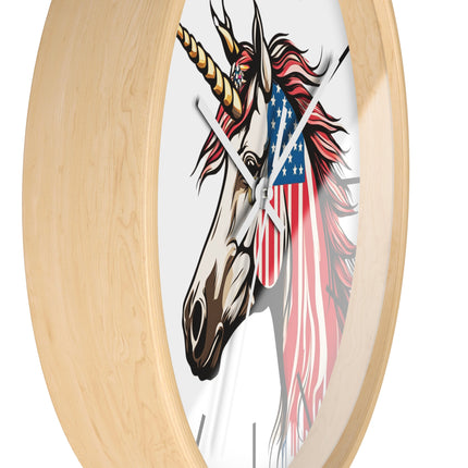 PATRIOTIC UNICORN Wall Clock - USA Freedom Fantasy Horse Decor