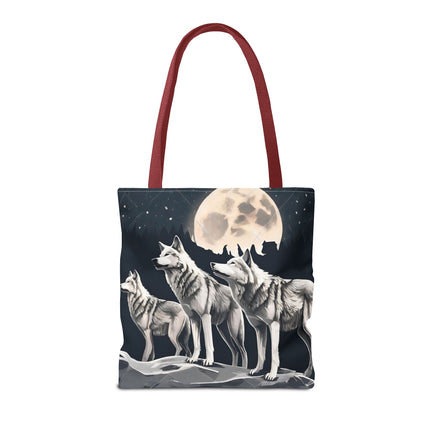 Moon Wolves Tote | Night Sky Mountain Wolf Pack Grocery Bag | Laptop & Book Carrier | Home Office Wooded Wild Dogs Travel Overnight Gift