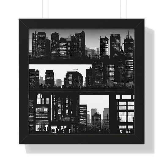Wall Decor | City Street Panels Framed Poster | Skyline Buildings and Street Levels | Bedroom, Work or Home Office Wall Art Picture
