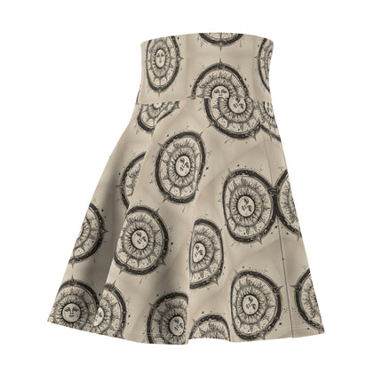 Sun & Moon Solar Wheel Pattern Skater Skirt | Wiccan Witchey Style Women's Summer Wear |