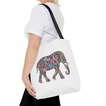 Flower Elephant Lovers Tote | Majestic Color Pattern Custom Grocery Bag | Animal Gift Office Laptop Travel | Wild Safari Business Traveler