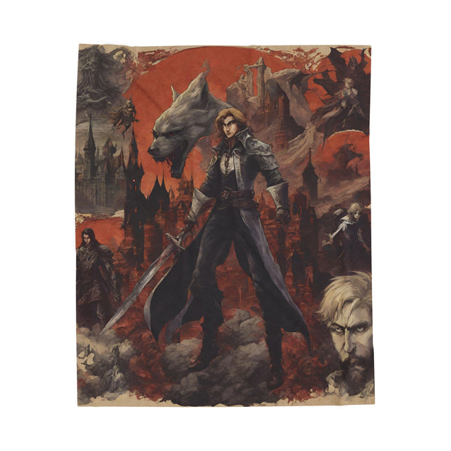 A LEGENDARY ADVENTURER RISES AT THE HOWL OF MIDNIGHT Video Game Inspired Abstract Collage Blanket