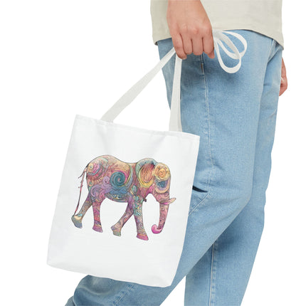 Elephant Lovers Tote | Majestic Color Pattern Custom Grocery Bag | Animal Gift Office Travel Carrier | Wild Woodland Business Traveler