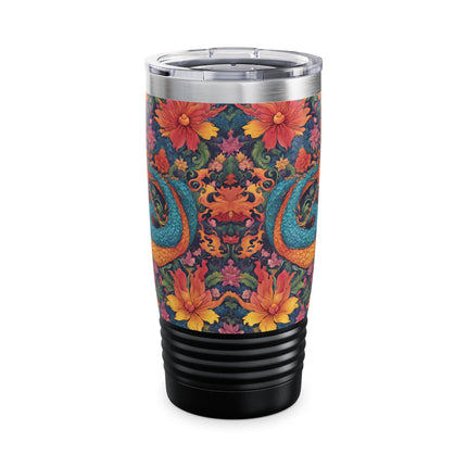Dragon Tumbler | Japanese Flower Pattern Drink Companion | Floral Japan Insulated Travel Mug | Exercise Office College Road Trip Coffee Gift