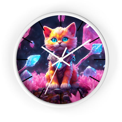 COSMIC CRYSTAL GUARDIAN CAT Wall Clock - Fantasy Feline Galaxy Decor