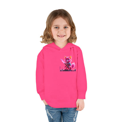 Neon Crystal Fox Toddler Girls Hoodie, Hot Pink Centaurian Cosmic Guardian Sweatshirt, Two Sided 2T 4T 5-6T Long Sleeve Hood