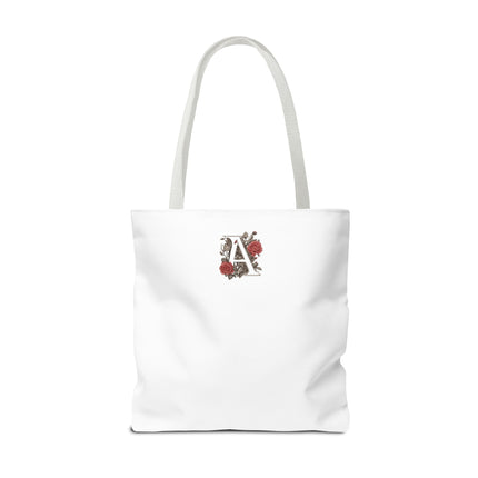 Custom Letter Personalized Tote | Rose Flowered Grocery Travel Bag | Floral Print Roses Office Laptop & Books or Exercise Overnight Carrier