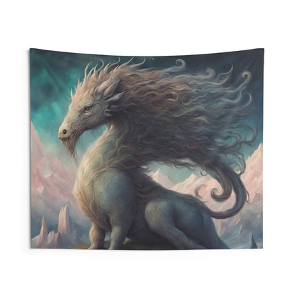 Majestic Myths Wall Art Decor | Mystical Mountain Dragon Horse Tapestry | Mountain Fantasy Game Room Hanging | Mythological Bed Room Gift