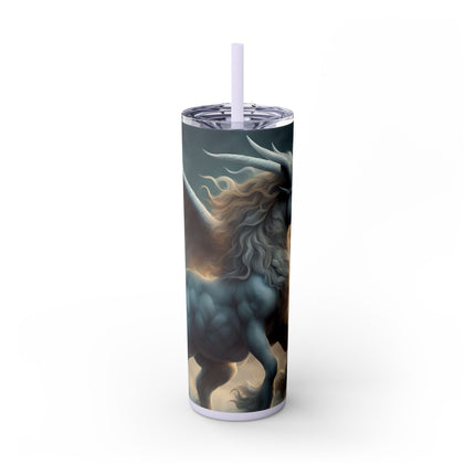 MAJESTIC MYTHS Skinny Tumbler -  Horned Pegasus Sky Cloud Fantasy Traveler