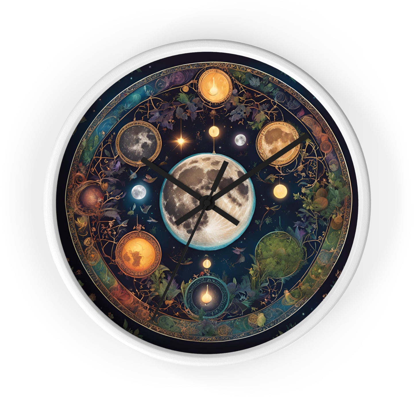 Moon, Sun and Earth Phases Wall Clock, Lunar Cycle Astronomy Home Decor, Solar System Wall Hanging, Celestial Office Art Gift