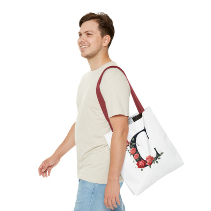 Custom Letter Personalized Tote | Rose Flowered Grocery Travel Bag | Floral Print Roses Office Laptop & Books or Exercise Overnight Carrier