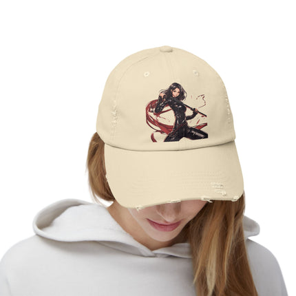 Anime Girl Cap, Black Tight Leather Outfit Sexy Cute Hat, Japan Cartoon Katan Sword Swinging Style Head Gear, Spring, Summer, Fishing Wear