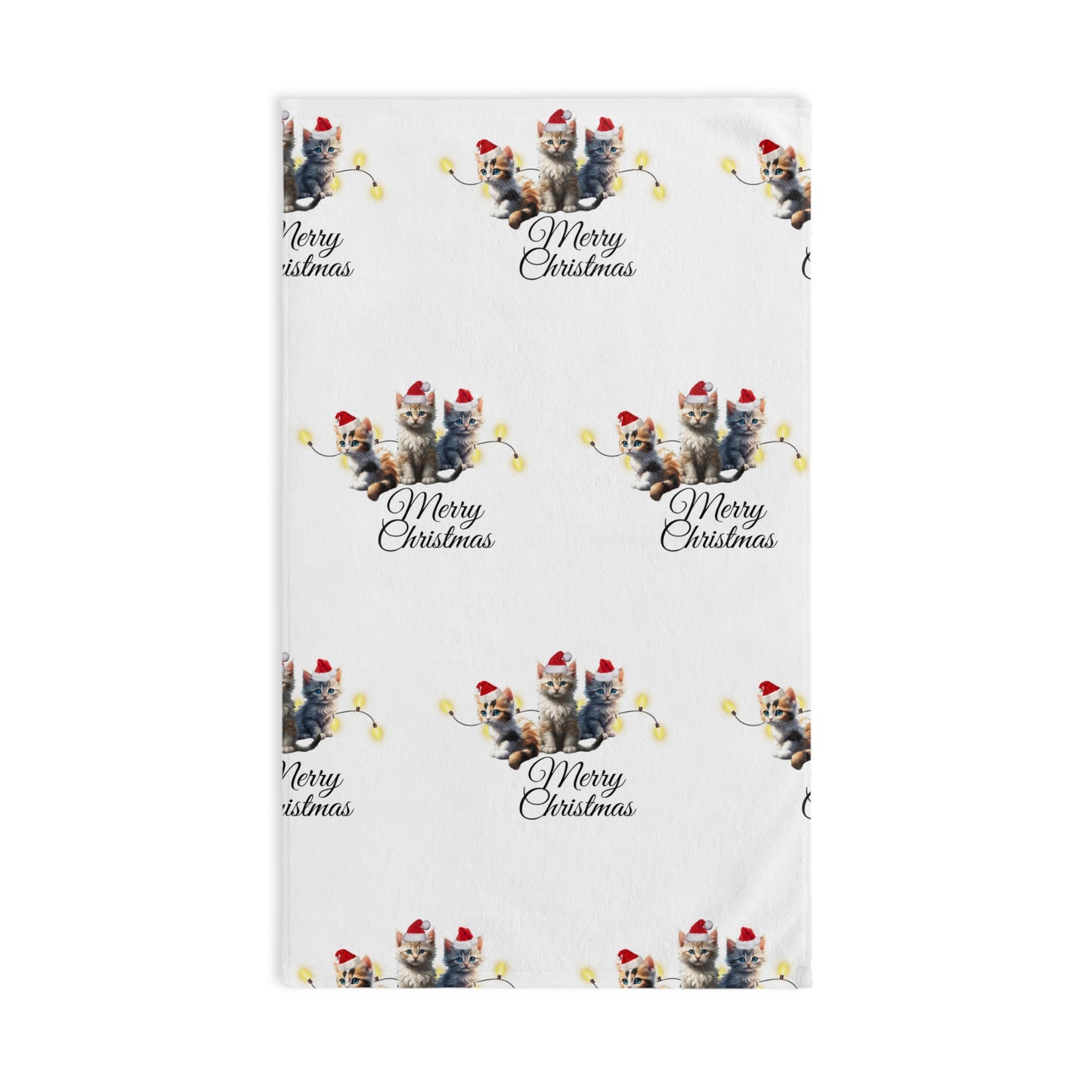 Christmas Hand Towel, Kitten Trio Towel, Santa Hat Cats Hand Cloth