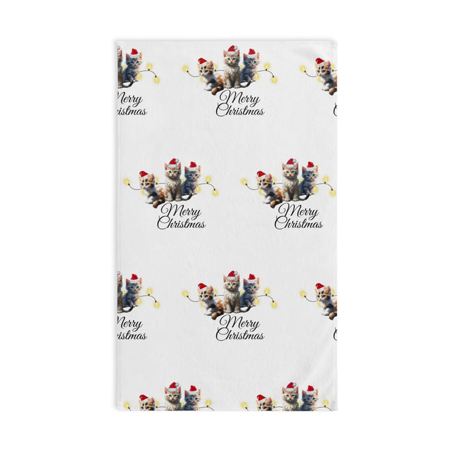 Christmas Hand Towel, Kitten Trio Towel, Santa Hat Cats Hand Cloth