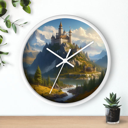 MEDIEVAL CASTLE FALLS Wall Clock - Waterfall Fantasy Landscape Decor