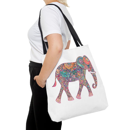 Elephant Gift Tote | Majestic Color Pattern Custom Grocery Bag | Animal Lovers Office Travel Carrier | Wild Safari Business Traveler