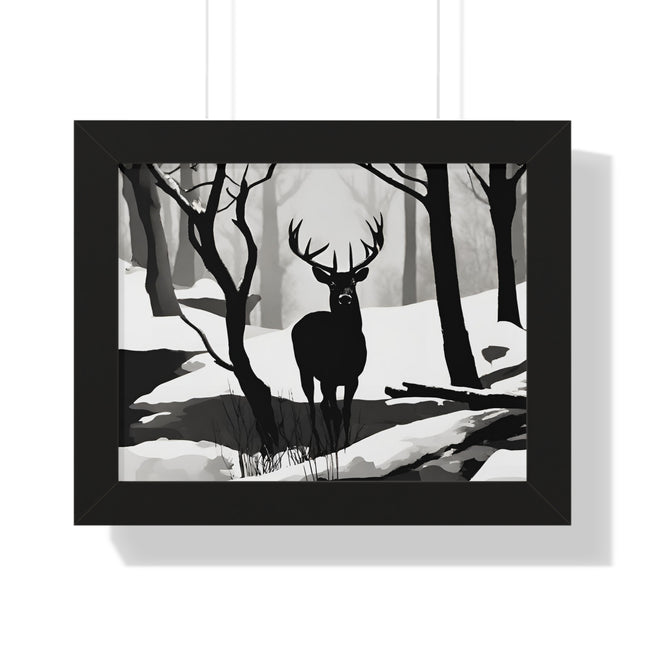 SNOWY CREEK BIG BUCK - Deer Hunter Winter Shadow Framed Wall Art