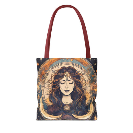 Sun & Moon Goddess Tote | Lunar Stars and Space Astronomy Grocery Bag | Wiccan Dreams Office Laptop Book Carrier | Solar System Travel Gift