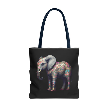 Elephant Gift Tote | Majestic Flower Pattern Grocery Bag | Animal Lovers Office Travel Carrier | Safari Kingdom Endangered Cotton Traveler