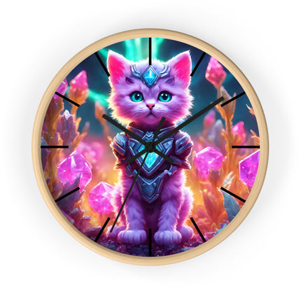 COSMIC CRYSTAL CAT GUARDIAN Wall Clock - Neon Fantasy Cave Decor