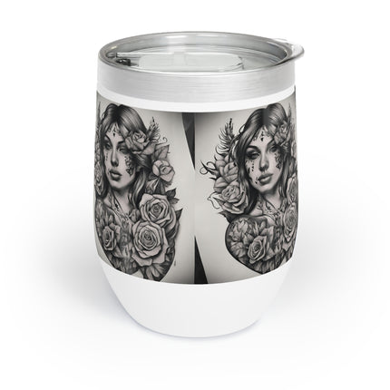 FLOWERED BEAUTY Chill Wine Tumbler - Insulated Stainless Steel Wine Cup