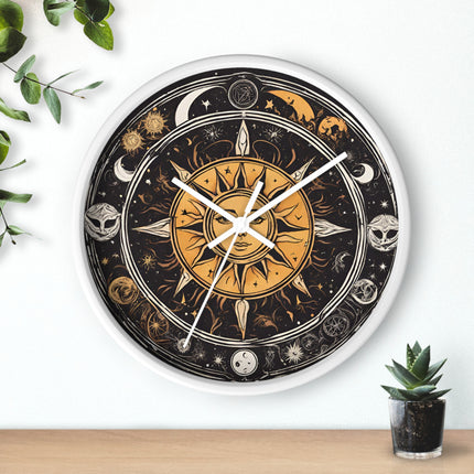 Sun and Moon Wall Art Clock | Celestial Solstice Astronomy Wiccan Hanging | Comet Constellations Home Office Solar System Pagan Decor Gift
