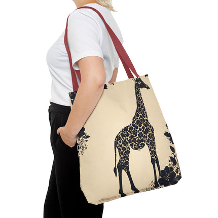 Giraffe Lovers Tote | Floral Safari Animal Grocery Bag | African Savanna Office Travel Carrier | Grassland Wood Forest Cotton Traveler
