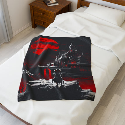 STANDING AT THE PRECIPICE OF EVIL Retro Vampire Castle Blanket - Vintage Video Game Inspired Throw