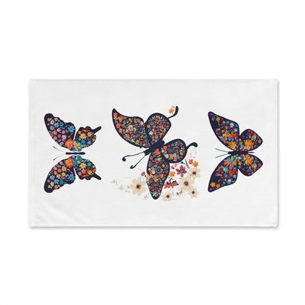 Floral Butterfly Hand Towel | Flower Pattern Flying Insect Decor | Bathroom Accent Drying Cloth | Flutter Fly Polyester Gift