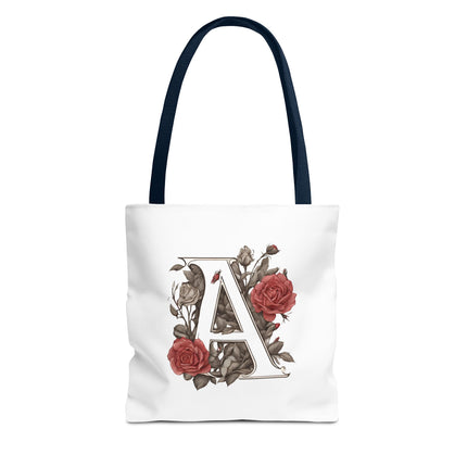 Custom Letter Personalized Tote | Rose Flowered Grocery Travel Bag | Floral Print Roses Office Laptop & Books or Exercise Overnight Carrier