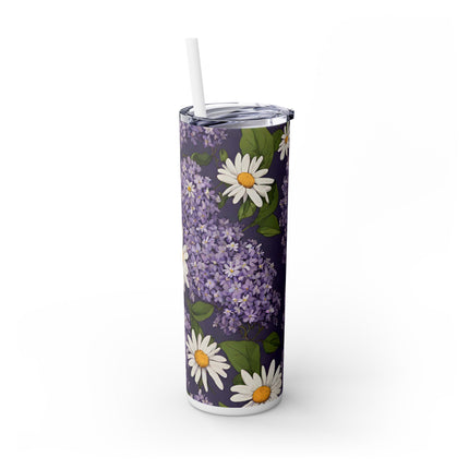DAISIES AND LILACS Skinny Tumbler - Flowered Car Traveler Cup