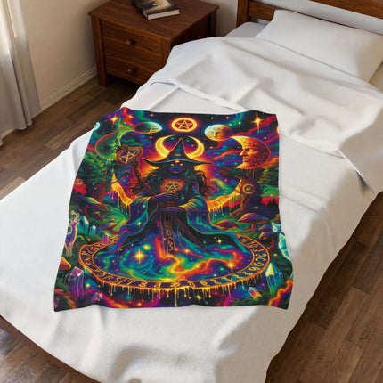 TRIPPY PAGAN MOON CYCLE Psychedelic Blanket