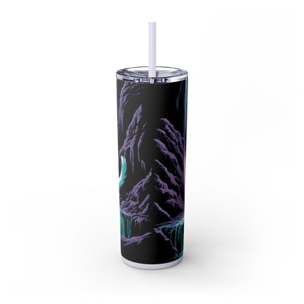 MYSTICAL WATERFALL CAVE CAT WARRIOR Tumbler - Pink Neon Sword Fantasy Kitten Cup