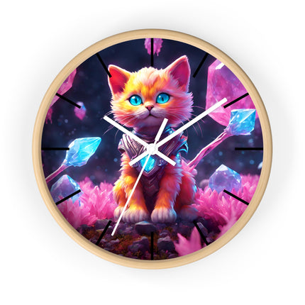 COSMIC CRYSTAL GUARDIAN CAT Wall Clock - Fantasy Feline Galaxy Decor