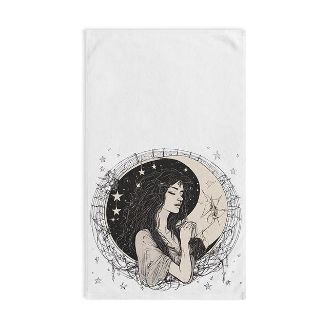 Moon Goddess Hand Towel | Praying Lunar Starry Night Sky Decor | Bathroom Accent Drying Cloth | Astronomy Star Beauty Polyester Gift
