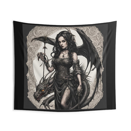 Evil Serpent Dragon Tapestry, Gorgeous Beast Wall Hanging, Winged Morphing Gothic Woman, Medieval Keeper Shapeshifter Tapestry