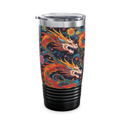 Dragon Tumbler | Japanese Flower Pattern Drink Companion | Floral Japan Insulated Travel Mug | Exercise Office College Road Trip Coffee Gift
