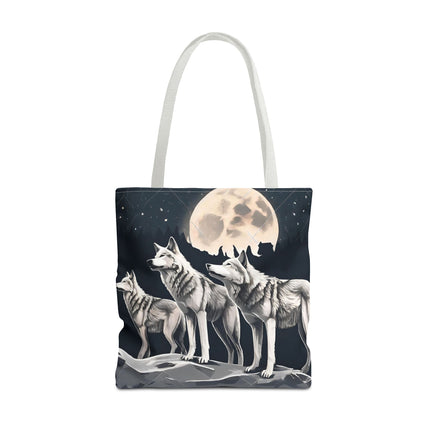 Moon Wolves Tote | Night Sky Mountain Wolf Pack Grocery Bag | Laptop & Book Carrier | Home Office Wooded Wild Dogs Travel Overnight Gift