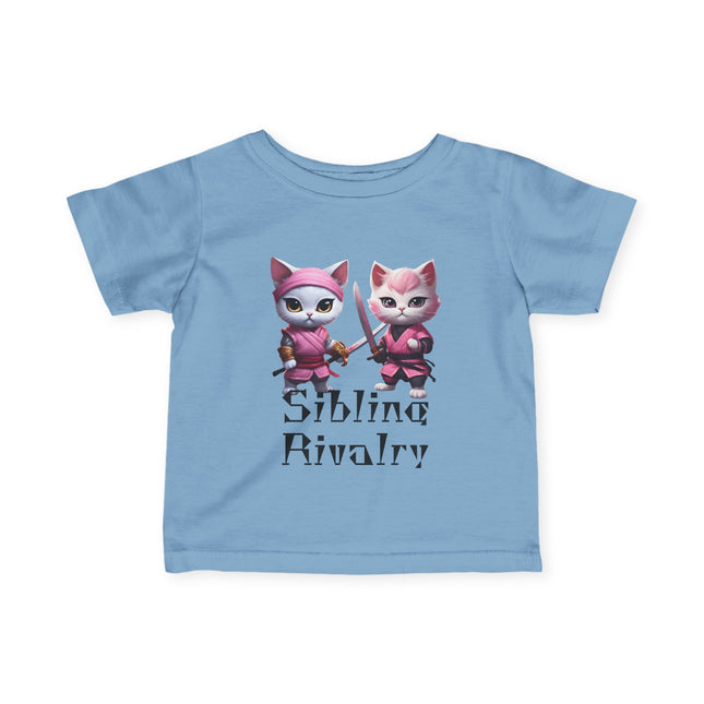Warrior Cat Samurais Infant Gift Shirt, Sibling Rivalry Ninja Kitten Tee, Cute Sword Kitty Short Sleeve Baby Tshirt