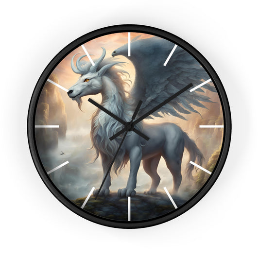 Majestic Myths Art Clock | Pegasus Horned Winged Horse Wall Hanging | Mystical Mountain Cloud Fantasy Home Office Decor Gift