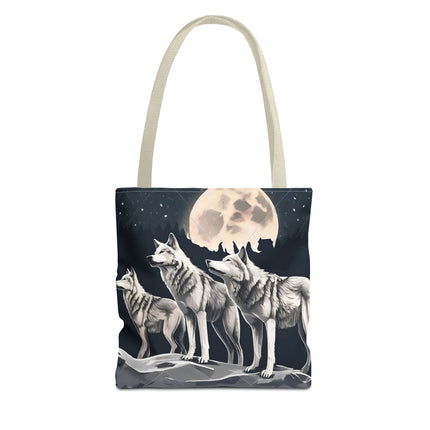 Moon Wolves Tote | Night Sky Mountain Wolf Pack Grocery Bag | Laptop & Book Carrier | Home Office Wooded Wild Dogs Travel Overnight Gift