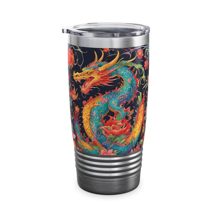Dragon Tumbler | Japanese Flower Pattern Drink Companion | Floral Japan Insulated Travel Mug | Exercise Office College Road Trip Coffee Gift