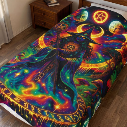 TRIPPY PAGAN MOON CYCLE Psychedelic Blanket