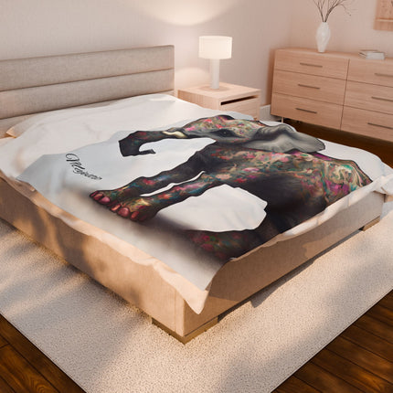 Elephant Blanket | Flower Pattern Animal Lover Warm Fleece Throw | Majestic Jungle Safari Kingdom Bed or Couch Cover Snuggle Sheet