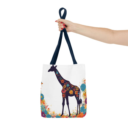 Giraffe Lovers Tote | Floral Safari Animal Grocery Bag | African Savanna Office Travel Carrier | Flower Collage Forest Cotton Traveler
